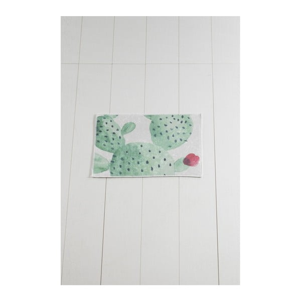 Balti zaļš vannasistabas paklājs Tropica Cactus II, 60 x 40 cm