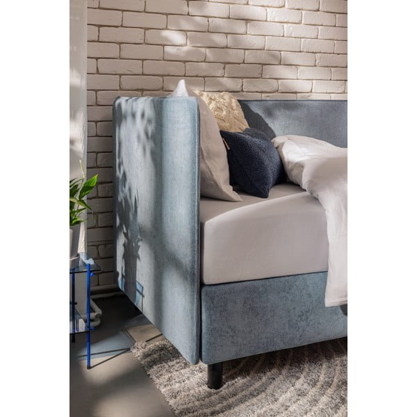 Zila polsterēta vienvietīga gulta ar veļas kasti un matraci 120x200 cm Avela – Bonami Selection-image-3