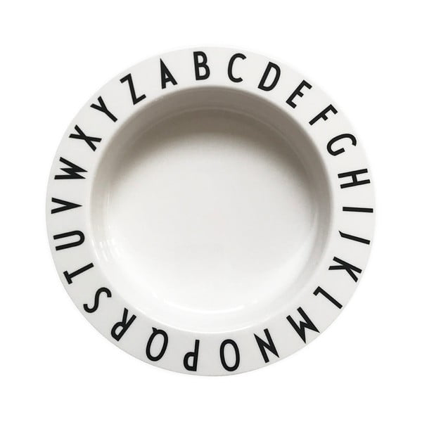 Balts bērnu dziļais šķīvis Design Letters Eat & Learn, ø 15,5 cm
