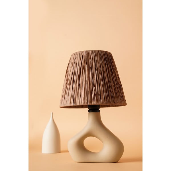 Bēša galda lampa ar papīra auklas abažūru (augstums 40 cm) Serin – Opviq lights-image-1