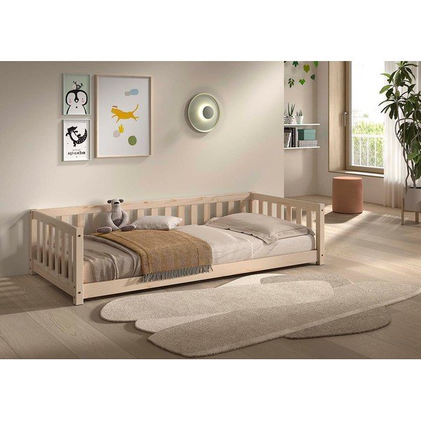 Dabīga toņa priedes masīvkoka bērnu gulta ar redelēm 90x200 cm Dallas – Vipack-image-1