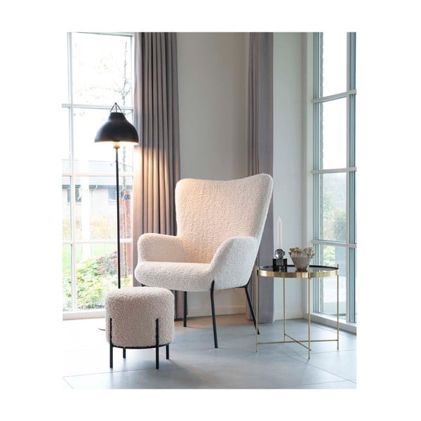 Krēmkrāsas pufs no mākslīgās kažokādas Alford – House Nordic-image-1