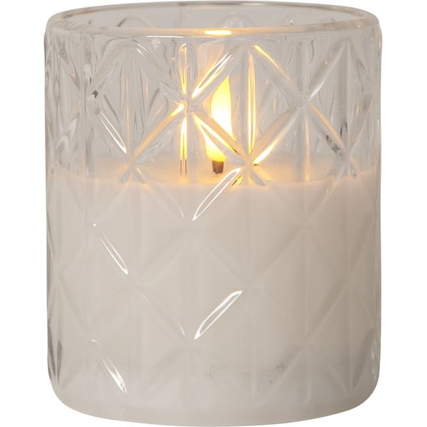Balta LED svece no stikla Star Trading Flamme Romb, augstums 10 cm