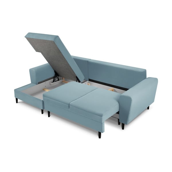 Gaiši zils velveta salokāms stūra dīvāns ar uzglabāšanas vietu (ar kreiso stūri/ar zvilni) Kyoto – Cosmopolitan Design-image-3