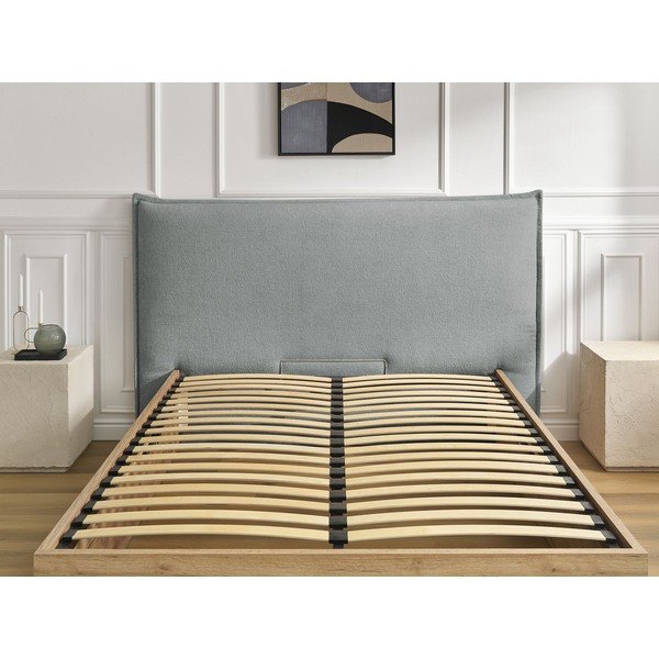 Gaiši pelēka polsterēta polsterēta/no skaidu plāksnēm divvietīga gulta ar veļas kasti ar redelēm 180x200 cm Charlie – Bobochic Paris-image-3