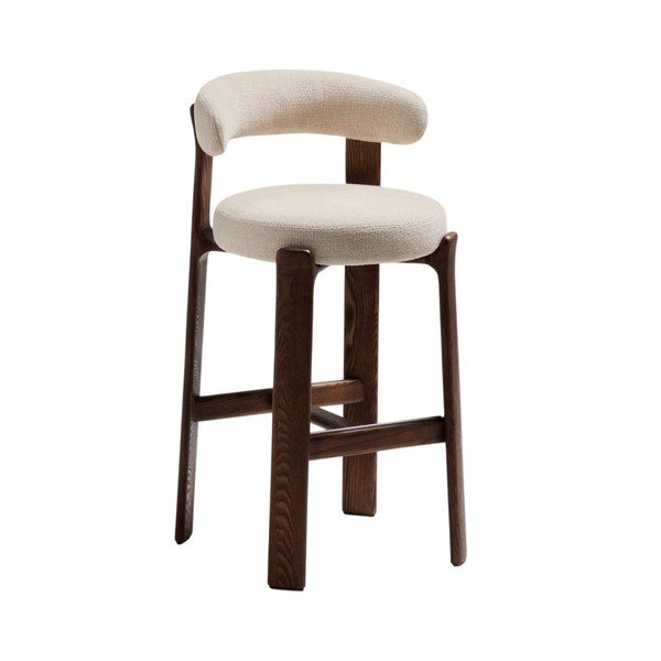 Bēšs/tumša dabīga toņa oša masīvkoka bāra krēsls (sēdekļa augstums 75 cm) Granite – Kave Home