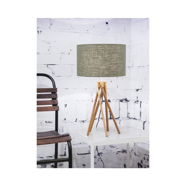 Galda lampa ar zaļu abažūru un bambusa struktūru Good&Mojo Kilimanjaro-image-1