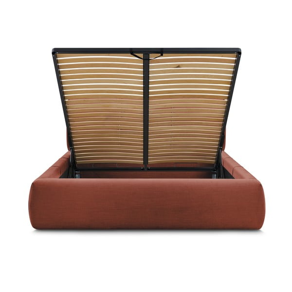 Oranža polsterēta divvietīga gulta ar veļas kasti un režģi 180x200 cm Vernon – Bobochic Paris-image-4