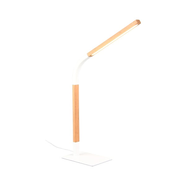 Balta/dabīga toņa LED galda lampa ar regulējamu spilgtumu un koka abažūru (augstums 73,5 cm) Norris – Trio