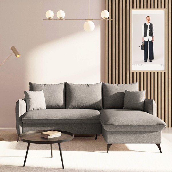 Pelēks salokāms stūra dīvāns ar uzglabāšanas vietu (ar labo stūri/ar zvilni) Brim – Rodier-image-1