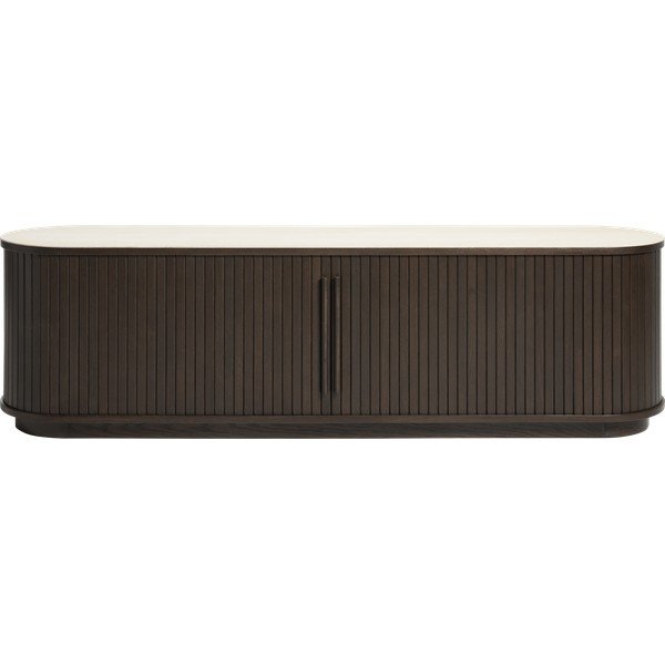 Tumša dabīga toņa TV galdiņš ar keramikas virsmu 180x50x40 cm Enna – Unique Furniture-image-4