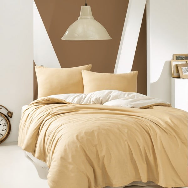 Tumši krēmkrāsas kokvilnas gultasveļa ar palagu Marie Claire Suzy, 160 x 220 cm