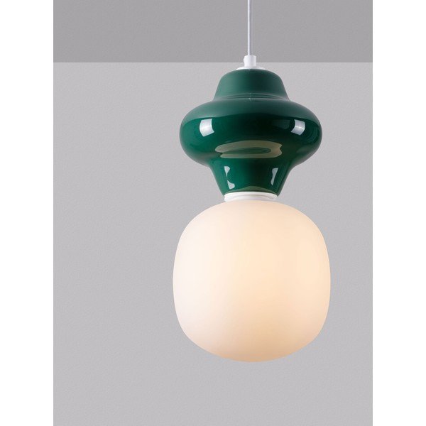Balta/zaļganzila keramikas piekaramā lampa ar stikla abažūru ø 18 cm Clio – Nova Luce-image-1