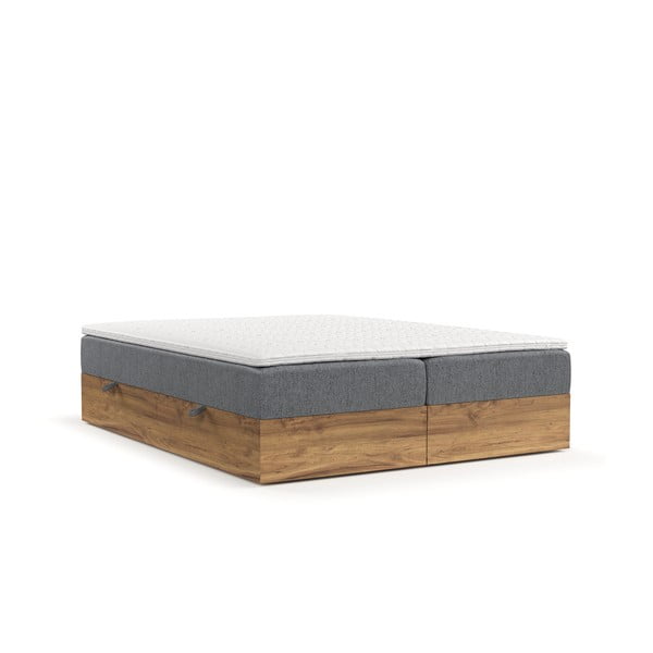 Pelēka/dabīga toņa atsperu gulta ar veļas kasti 180x200 cm Faro – Maison de Rêve