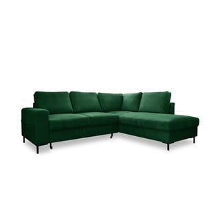 Tumši zaļš velveta salokāms stūra dīvāns (ar labo stūri) Lofty Lilly – Miuform