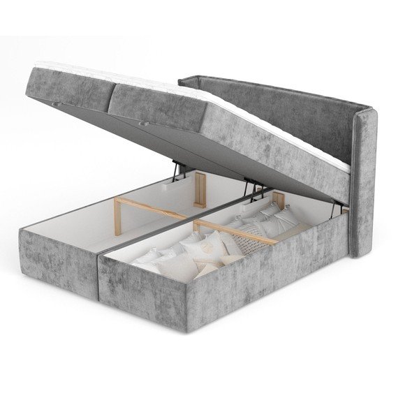 Pelēka atsperu gulta ar veļas kasti 160x200 cm Passion – Maison de Rêve-image-3