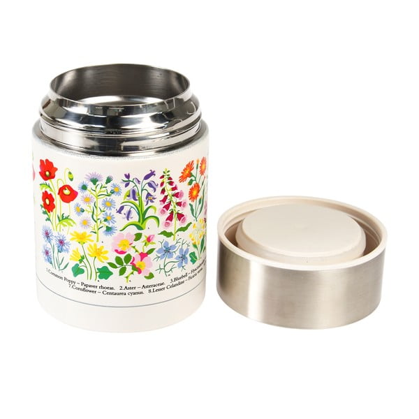 Krēmkrāsas/sudraba krāsas termoss pārtikai/bērnu 450 ml Wild Flowers – Rex London-image-1