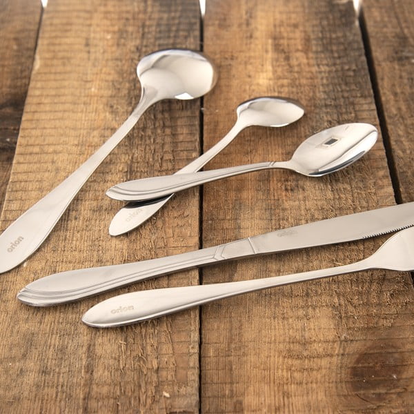 Sudraba krāsas nerūsējošā tērauda galda piederumi (24 gab.) Satin – Orion-image-1