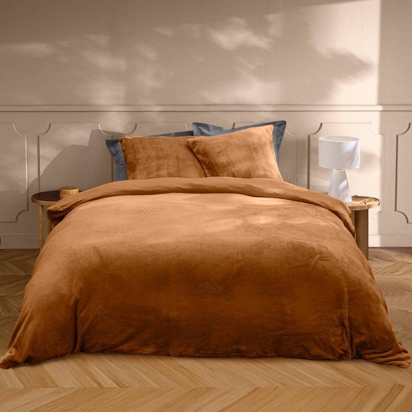 Gaiši brūna divguļamā/īpaši gara trīsdaļīga gultas veļa no mikroflaneļa 240x220 cm Flanou – douceur d'intérieur-image-1