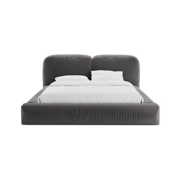 Pelēka polsterēta divvietīga gulta ar veļas kasti un redelēm 200x200 cm Martina – Micadoni -image-4