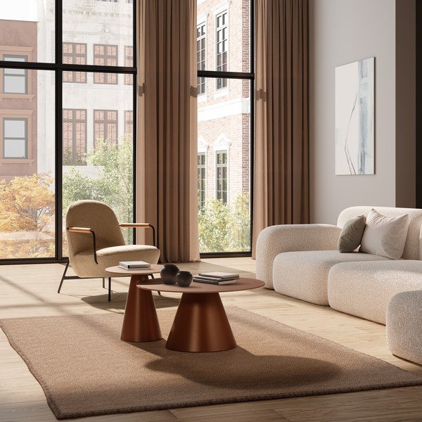 Brūni apaļi žurnālgaldiņi (2 gab.) ar stikla galda virsmu ø 80 cm Vida – MOME-image-1