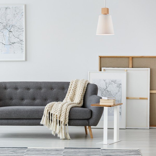 Balta piekaramā lampa ar auduma abažūru ø 15 cm Enrico – LAMKUR-image-1