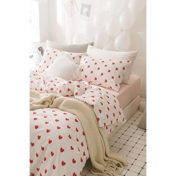 Krēmkrāsas divguļamā gultas veļa no ranforce kokvilnas ar palagu 200x220 cm Mini Hearts – Mila Home-image-2