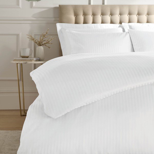 Balta divguļamā damasta gultas veļa 230x220 cm Satin Stripe – Catherine Lansfield-image-2