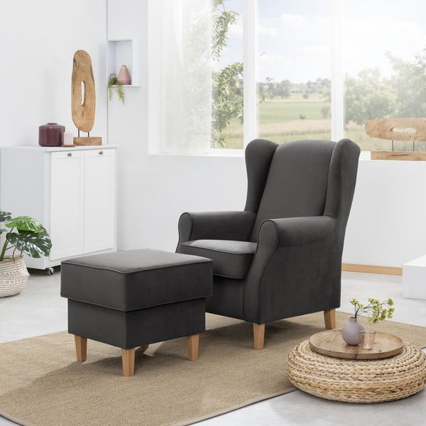 Antracīta pelēks samta krēsls ar kāju balstu Max Winzer Lorris-image-1