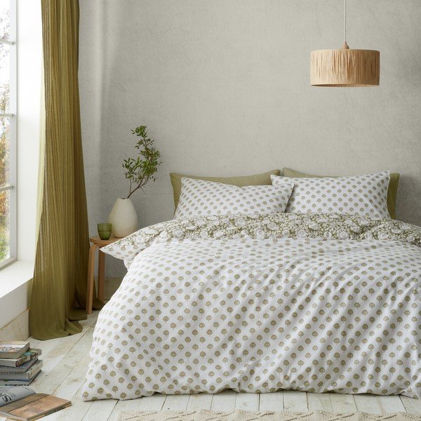 Balta/zaļa divguļamā gultas veļa 200x200 cm Tangier Floral – Pineapple Elephant-image-1