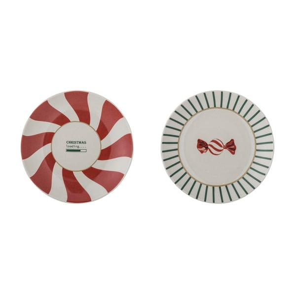Sarkani/krēmkrāsas deserta māla šķīvji ar Ziemassvētku motīvu (2 gab.) ø 12,5 cm Yule – Bloomingville