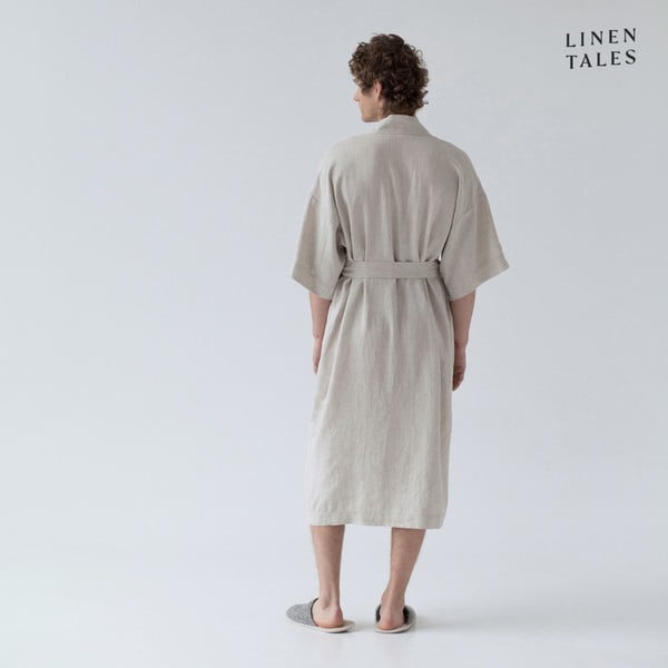 Bēšs lina halāts L/XL izmērs Summer – Linen Tales-image-4