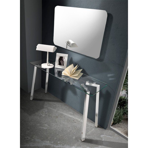Sudraba krāsas konsoles galds ar stikla galda virsmu 40x125 cm Kirk – Tomasucci-image-4