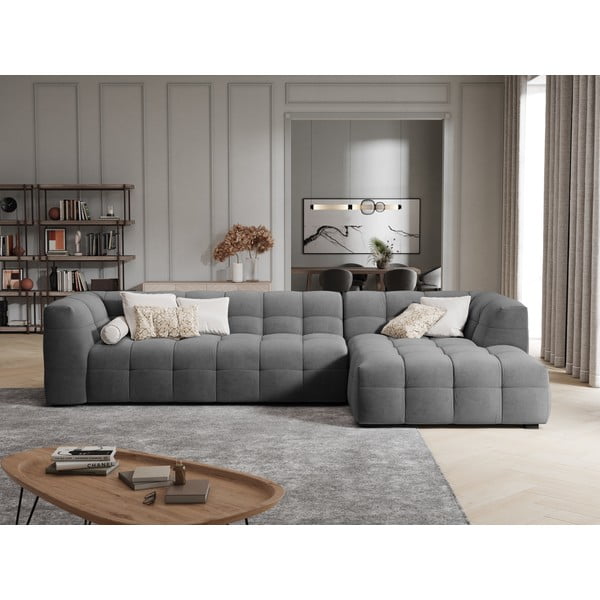 Pelēks samta stūra dīvāns Windsor & Co Sofas Vesta, labais stūris-image-1