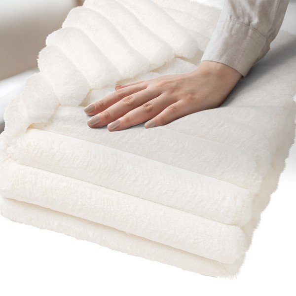 Krēmkrāsas mikroplīša pleds 180x220 cm Boudoir – douceur d'intérieur-image-3