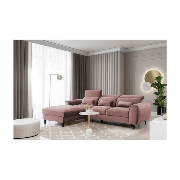 Rozā samta salokāms/ar uzglabāšanas vietu stūra dīvāns (ar kreiso stūri/ar zvilni) Foble – ELTAP-image-3