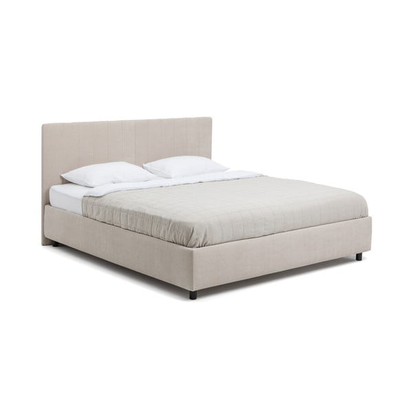 Bēša polsterēta divvietīga gulta ar veļas kasti ar matraci un redelēm 180x200 cm Myra Slim Line – Bonami Selection-image-3