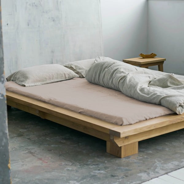 Gaiši brūns lina elastīgs palags Linen Tales, 180 x 200 cm-image-1