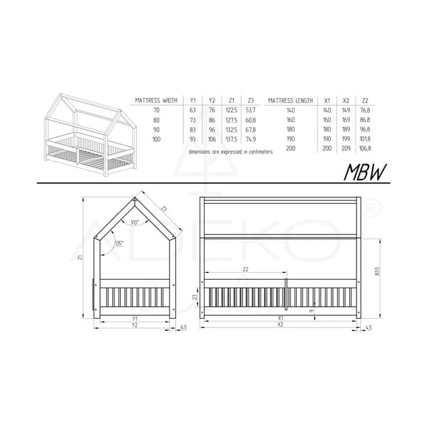 Dabīga toņa priedes masīvkoka bērnu gulta mājas formā 70x140 cm Mila MBW – Adeko-image-3