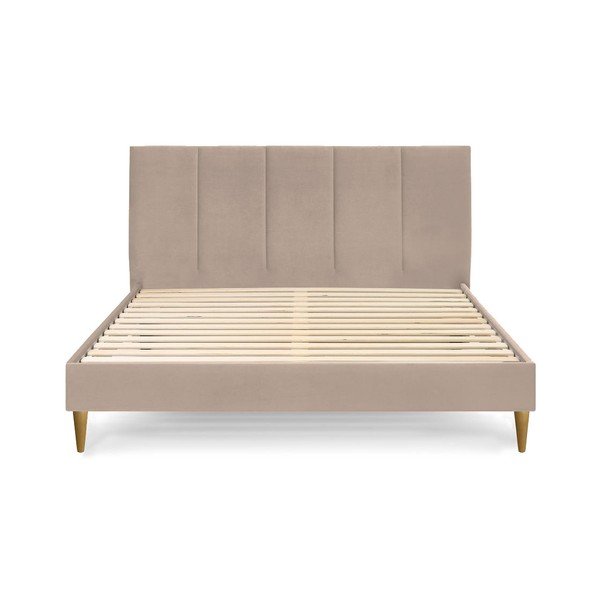 Bēša samta divguļamā gulta Bobochic Paris Vivara Light, 180 x 200 cm-image-2