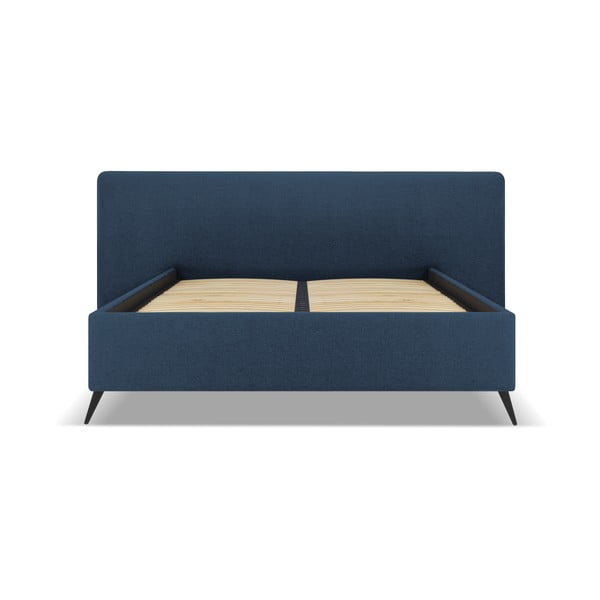 Tumši zila polsterēta divvietīga gulta ar veļas kasti un režģi 160x200 cm Walter – Milo Casa-image-1