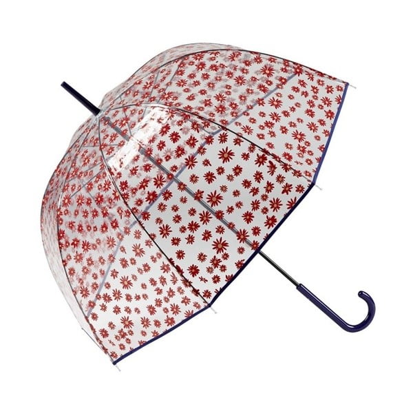 Caurspīdīgs lietussargs ar sarkanām detaļām Putnu būris Ziedi, ⌀ 85 cm