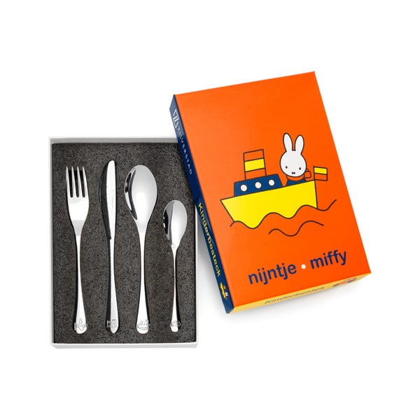 Sudraba krāsas nerūsējošā tērauda bērnu galda piederumi (4 gab.) Miffy – Zilverstad