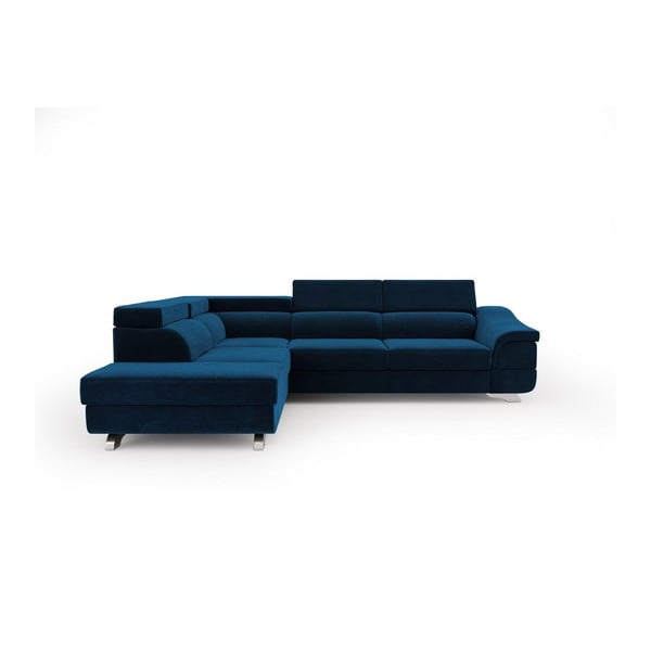 Windsor & Co Dīvāni Apollon karaliski zils dīvāns ar samta polsterējumu, kreisais stūris