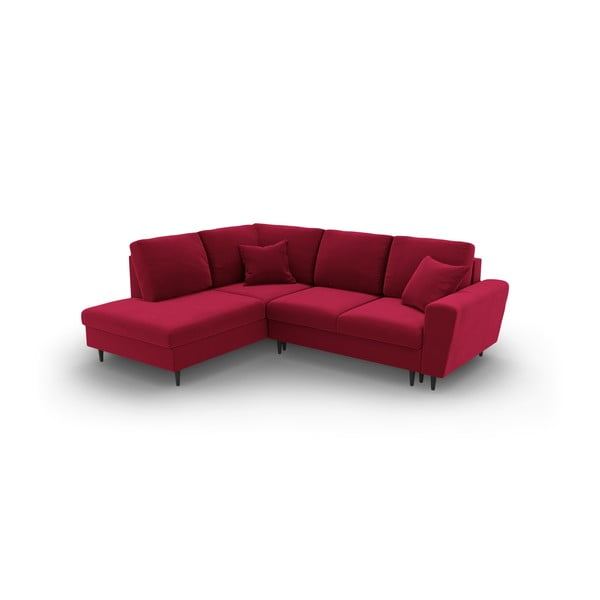 Sarkans samta salokāms stūra dīvāns ar uzglabāšanas vietu (ar kreiso stūri/L veida) Kyoto – Cosmopolitan Design-image-1
