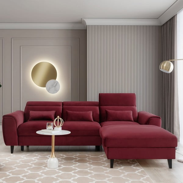 Sarkans samta salokāms/ar uzglabāšanas vietu stūra dīvāns (ar labo stūri/ar zvilni) Foble – ELTAP-image-1