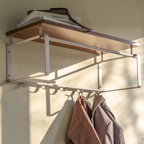 Dabīga toņa/pelēkbrūns tērauda sienas pakaramais ar plauktu 70 cm Rex – Spinder Design-image-4
