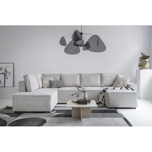 Balts velveta salokāms stūra dīvāns (ar kreiso stūri/U veida) Brave Dave – Miuform-image-1