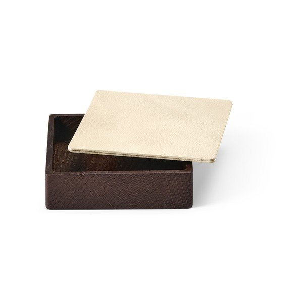 Brūna/krēmkrāsas dekoratīva koka/ekoloģiskās ādas uzglabāšanas kaste ar vāku 11x11x3,5 cm Square Nupo – LIND DNA-image-1