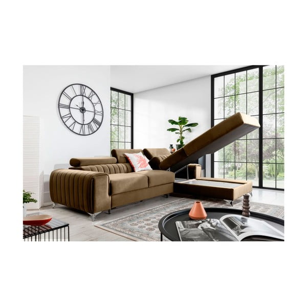 Gaiši brūns samta salokāms/ar uzglabāšanas vietu stūra dīvāns (ar labo stūri/ar zvilni) Grayson – ELTAP-image-3